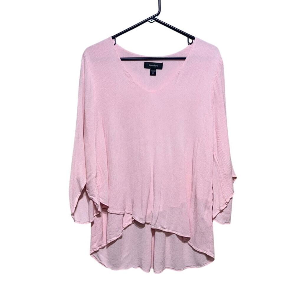 Karen Kane M Pink Crinkle Gauze Flowy Crossover Top High-Low Hem 3/4 Sleeve